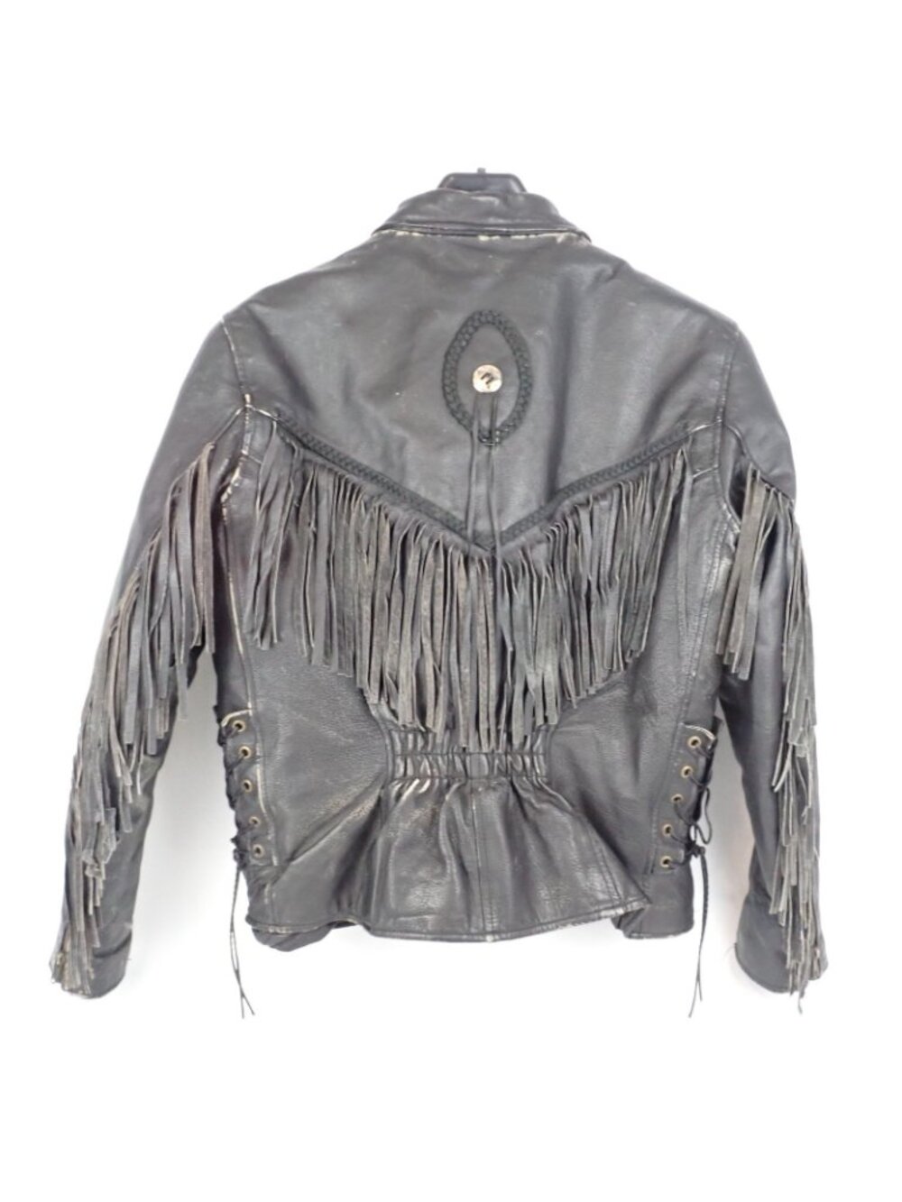 Diamond Plate Womens Black Leather Fringe Removable Liner Biker Western Jacket M - Picture 7 of 8